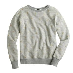 J.Crew Gray Gold Foil Heart Long Sleeve Crewneck Pullover Cotton Sweater Size S